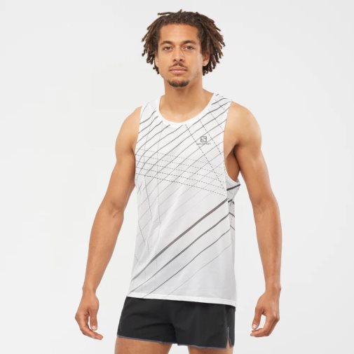 Camisetas Regata Salomon Sense Aero Singlet Masculino Branco Pretas | PT G29480